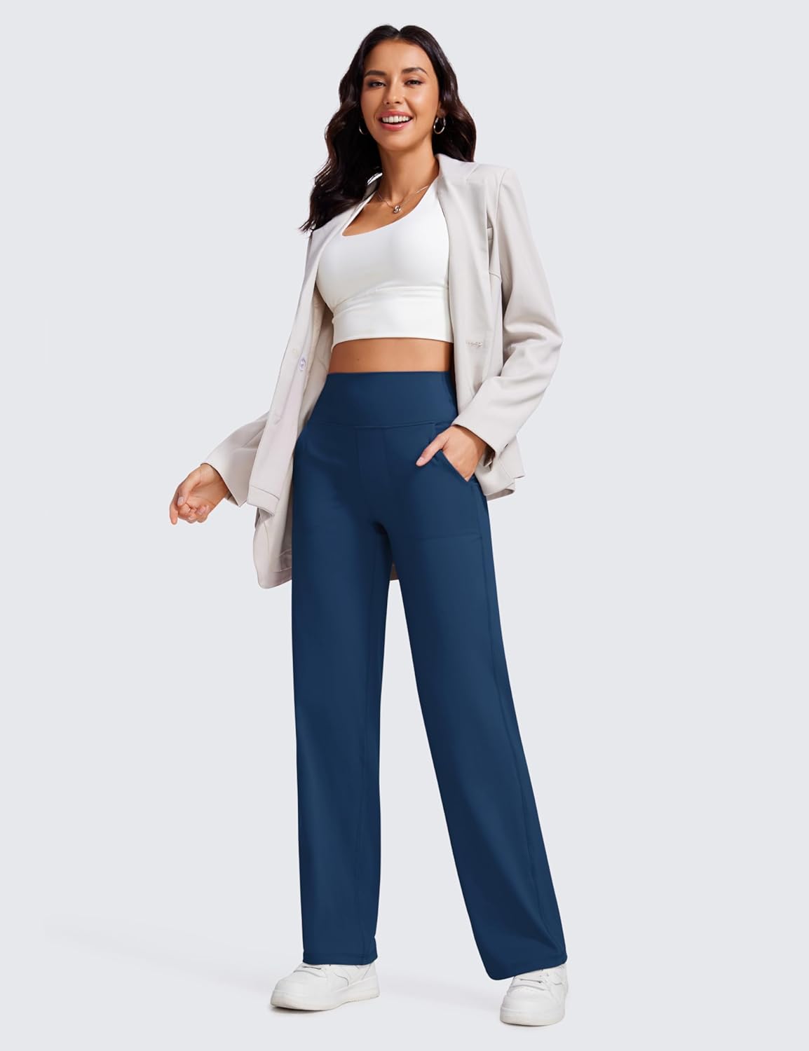 CRZ YOGA Womens Butterluxe High Waist Wide Leg Pants with Pockets 31quot  Buttery Soft Comfy Casual Yoga Lounge PantsFrench Navy