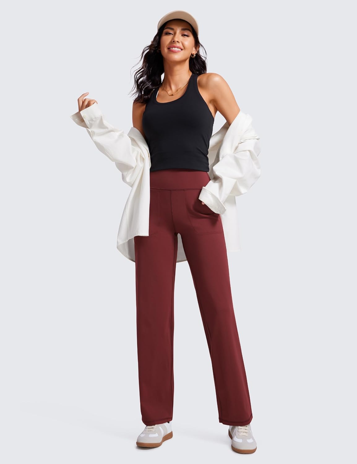CRZ YOGA Womens Butterluxe High Waist Wide Leg Pants with Pockets 31quot  Buttery Soft Comfy Casual Yoga Lounge PantsNoctilucence Red
