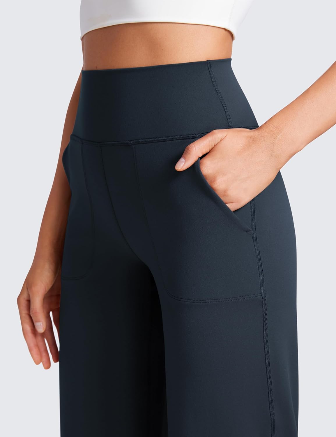 CRZ YOGA Womens Butterluxe High Waist Wide Leg Pants with Pockets 31quot  Buttery Soft Comfy Casual Yoga Lounge PantsTrue Navy