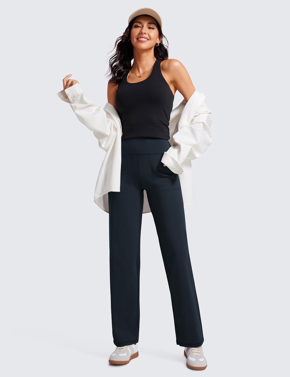 CRZ YOGA Womens Butterluxe High Waist Wide Leg Pants with Pockets 31quot  Buttery Soft Comfy Casual Yoga Lounge PantsTrue Navy