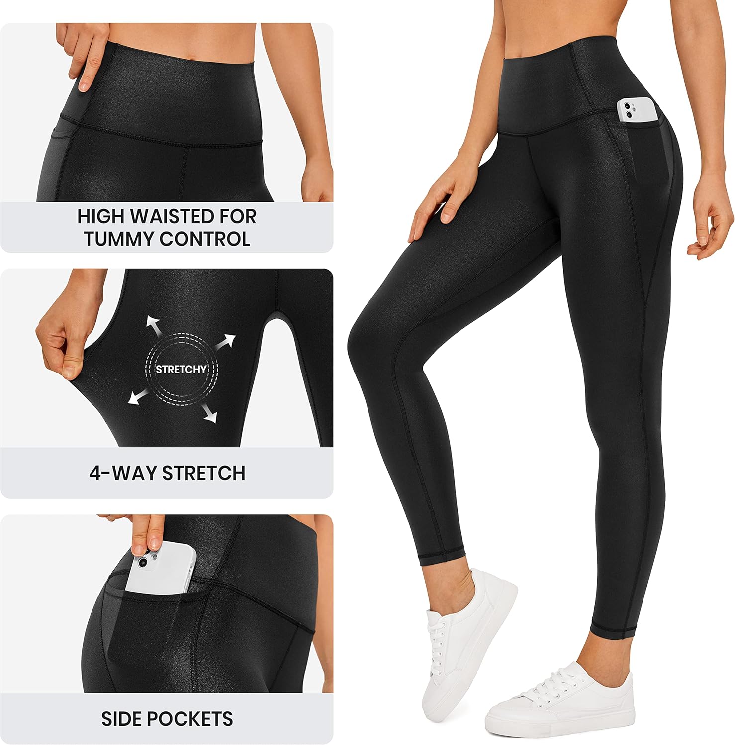 CRZ YOGA Womens Butterluxe Matte Faux Leather Leggings 25quot  High Waisted Buttery Soft Lounge Pockets LeggingsBlack Classic