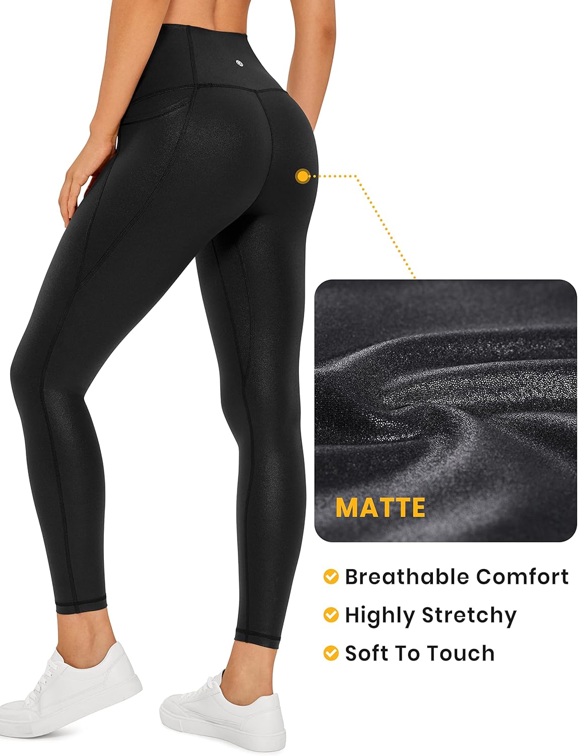 CRZ YOGA Womens Butterluxe Matte Faux Leather Leggings 25quot  High Waisted Buttery Soft Lounge Pockets LeggingsBlack Classic