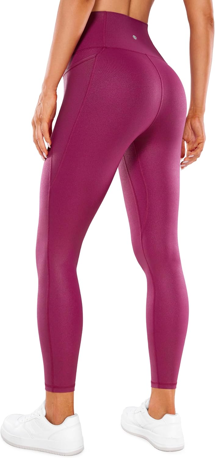 CRZ YOGA Womens Butterluxe Matte Faux Leather Leggings 25quot  High Waisted Buttery Soft Lounge Pockets LeggingsMagenta Purple Classic Pattern