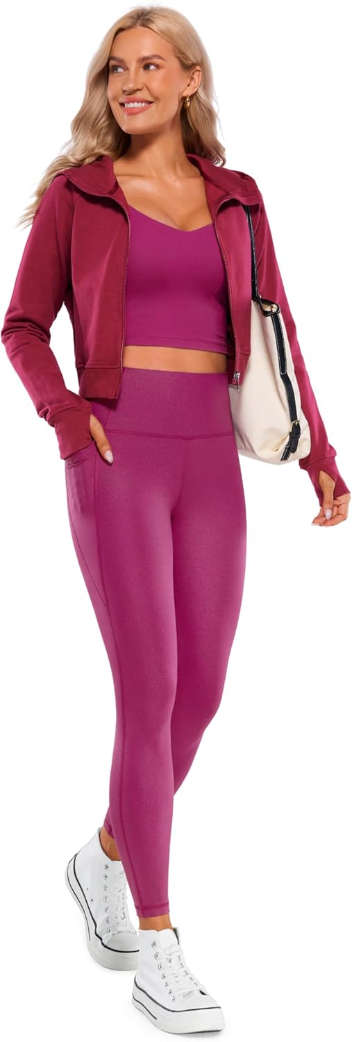 CRZ YOGA Womens Butterluxe Matte Faux Leather Leggings 25quot  High Waisted Buttery Soft Lounge Pockets LeggingsMagenta Purple Classic Pattern