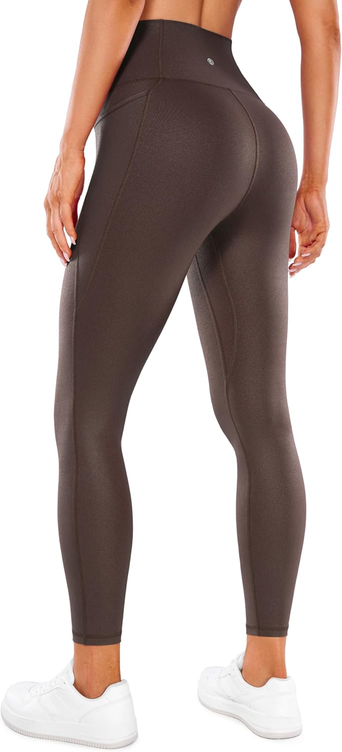 CRZ YOGA Womens Butterluxe Matte Faux Leather Leggings 25quot  High Waisted Buttery Soft Lounge Pockets LeggingsTaupe Classic Pattern