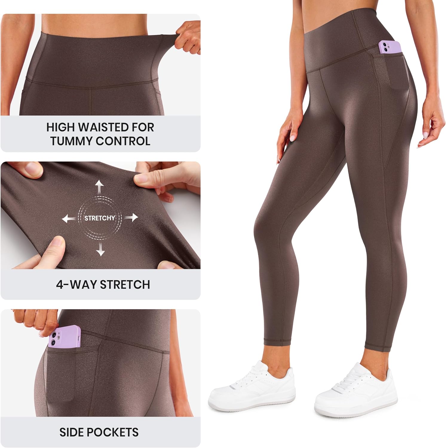 CRZ YOGA Womens Butterluxe Matte Faux Leather Leggings 25quot  High Waisted Buttery Soft Lounge Pockets LeggingsTaupe Classic Pattern