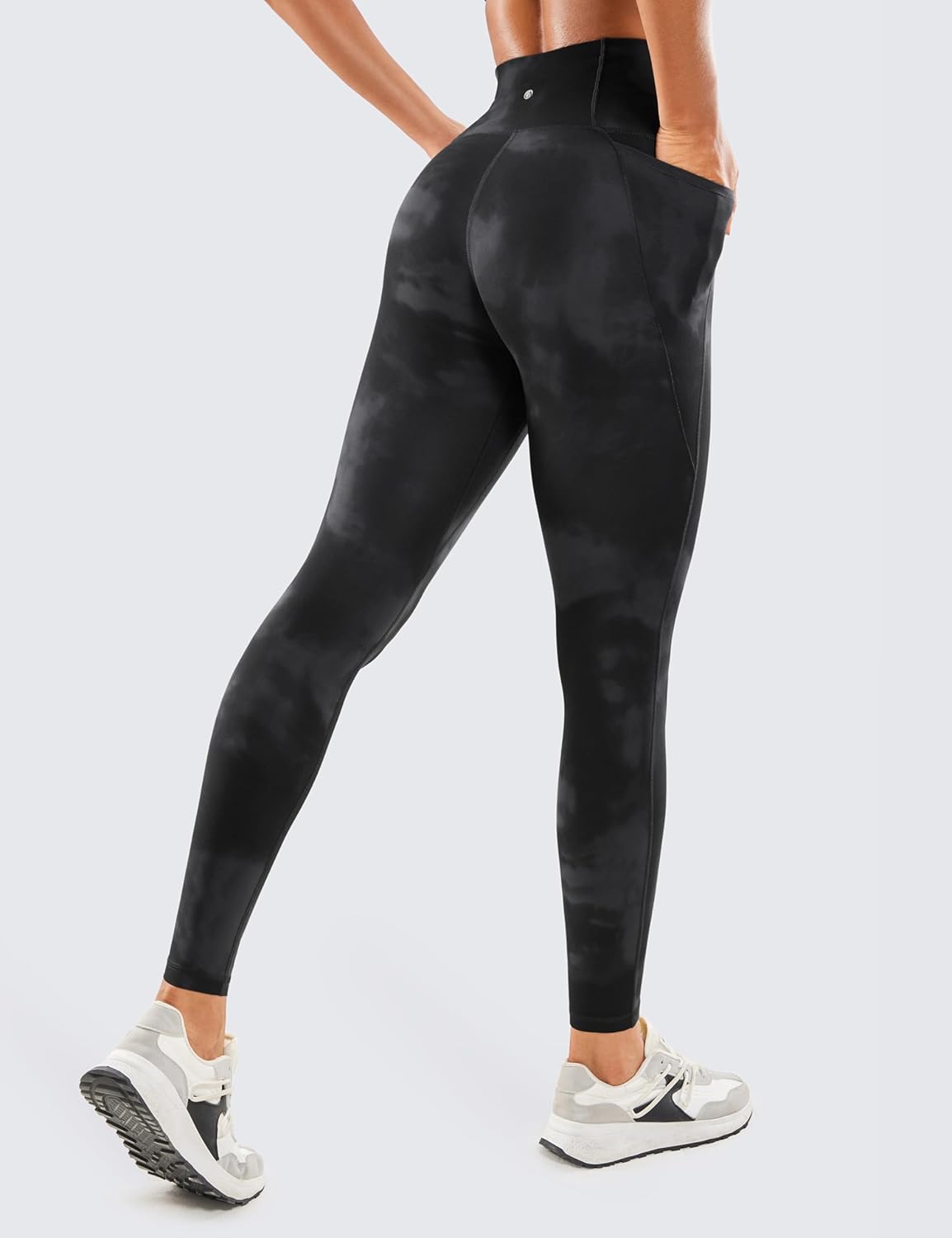 CRZ YOGA Womens Butterluxe Workout Leggings 28 Inches  High Waisted Gym Yoga Pants with Pockets Running Buttery SoftBlack Tie Dye Flowers