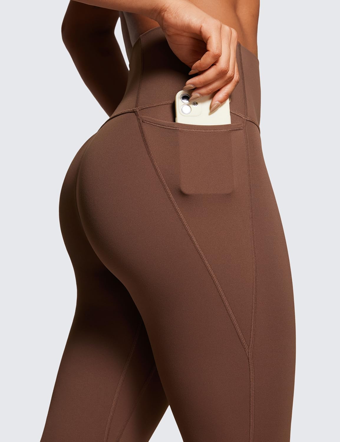 CRZ YOGA Womens Butterluxe Workout Leggings 28 Inches  High Waisted Gym Yoga Pants with Pockets Running Buttery SoftCoffee Brown