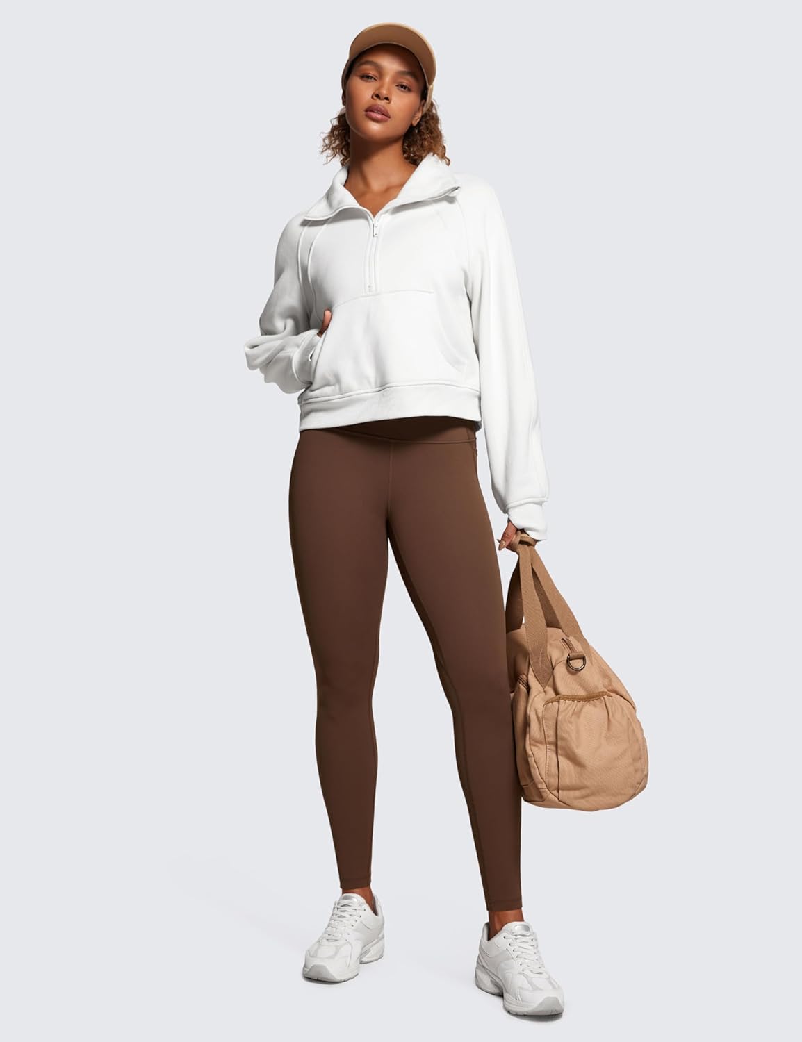 CRZ YOGA Womens Butterluxe Workout Leggings 28 Inches  High Waisted Gym Yoga Pants with Pockets Running Buttery SoftCoffee Brown
