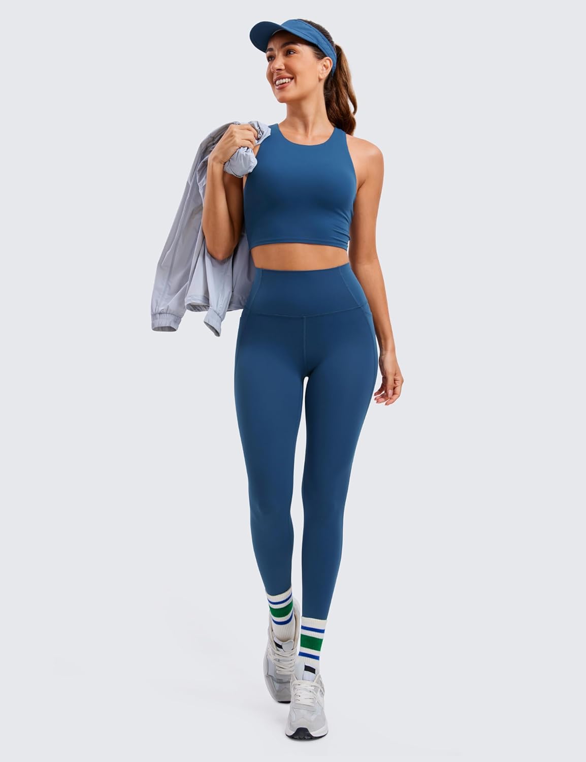 CRZ YOGA Womens Butterluxe Workout Leggings 28 Inches  High Waisted Gym Yoga Pants with Pockets Running Buttery SoftFrench Navy