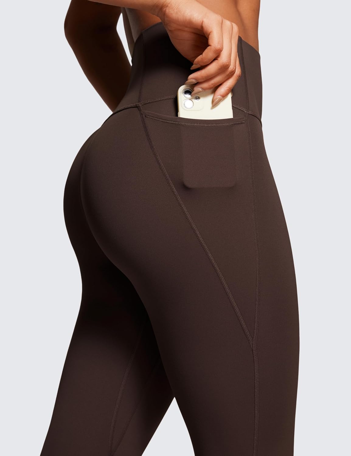 CRZ YOGA Womens Butterluxe Workout Leggings 28 Inches  High Waisted Gym Yoga Pants with Pockets Running Buttery SoftHot Fudge Brown