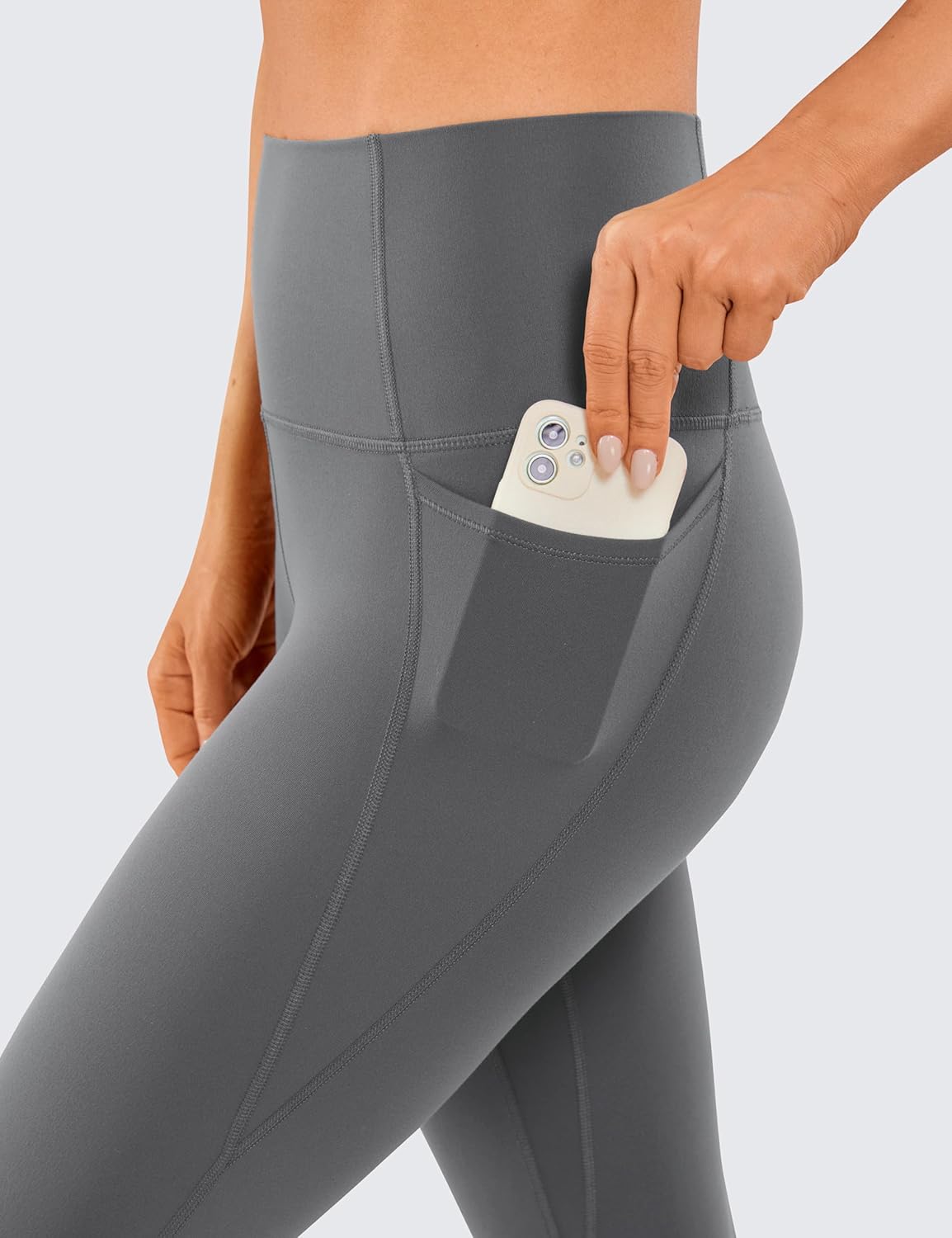 CRZ YOGA Womens Butterluxe Workout Leggings 28 Inches  High Waisted Gym Yoga Pants with Pockets Running Buttery SoftLava Smoke Grey
