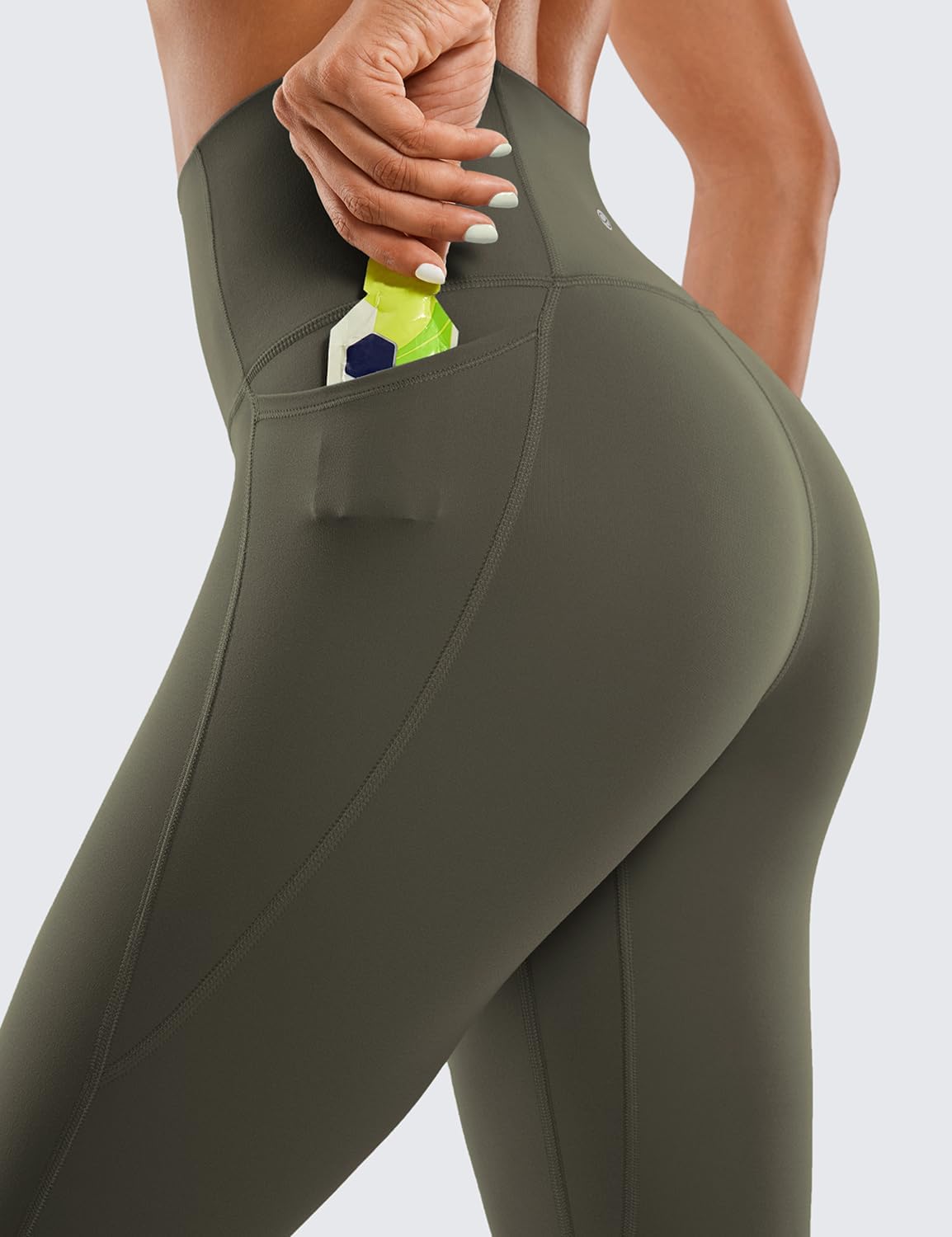 CRZ YOGA Womens Butterluxe Workout Leggings 28 Inches  High Waisted Gym Yoga Pants with Pockets Running Buttery SoftLight Army Green