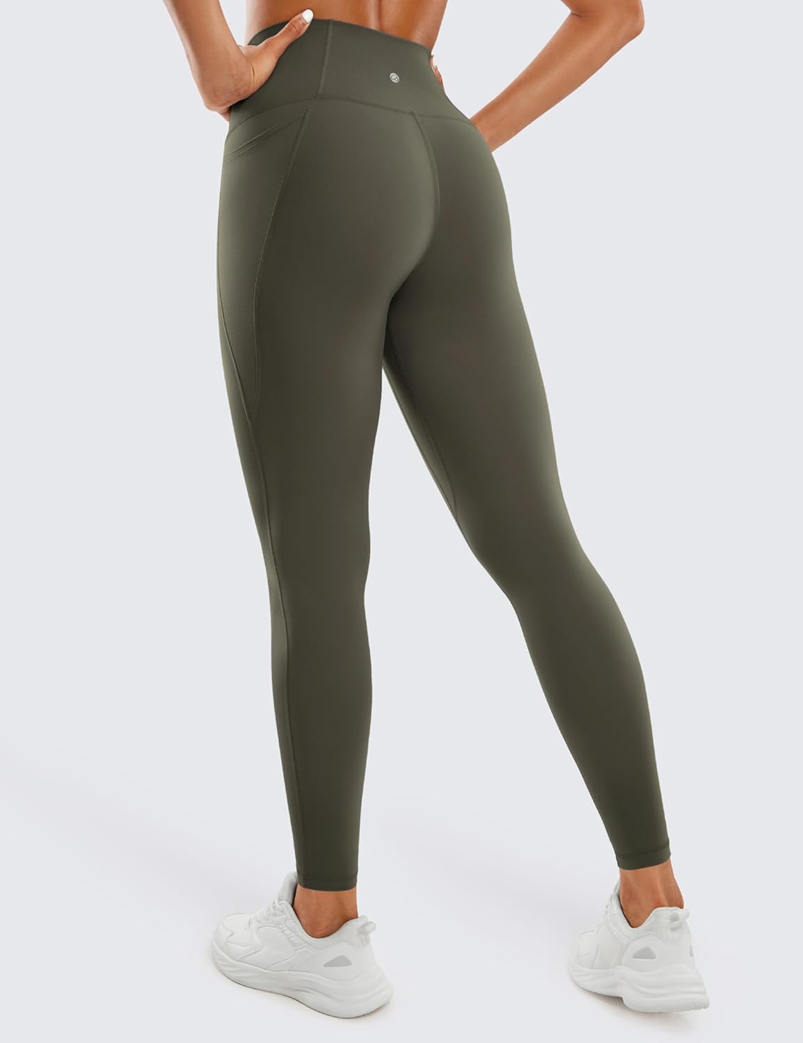 CRZ YOGA Womens Butterluxe Workout Leggings 28 Inches  High Waisted Gym Yoga Pants with Pockets Running Buttery SoftLight Army Green