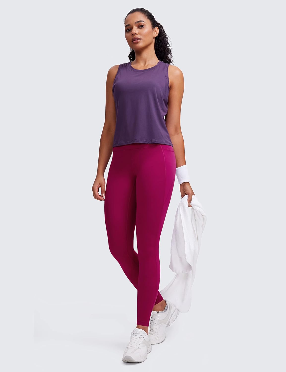 CRZ YOGA Womens Butterluxe Workout Leggings 28 Inches  High Waisted Gym Yoga Pants with Pockets Running Buttery SoftMagenta Purple