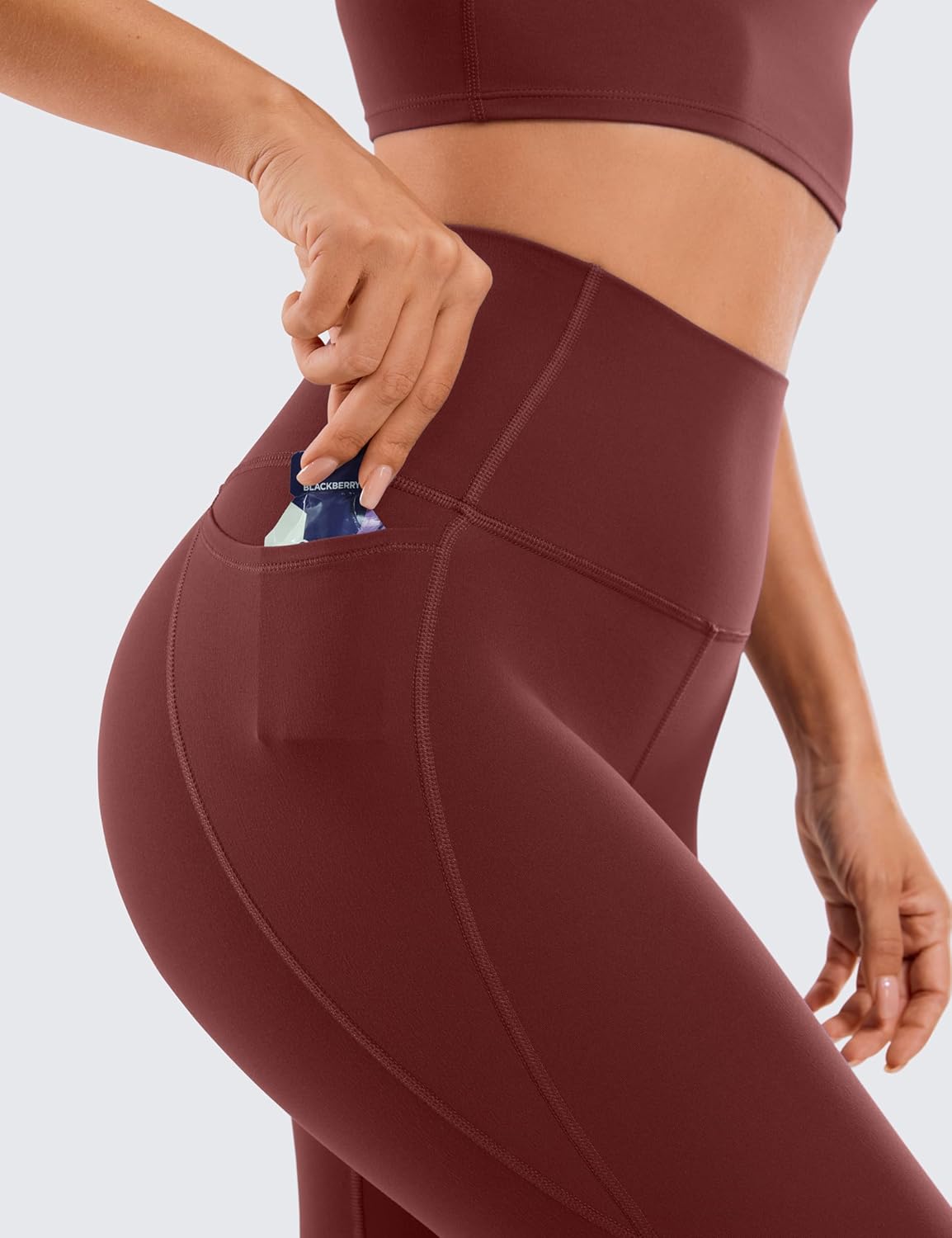 CRZ YOGA Womens Butterluxe Workout Leggings 28 Inches  High Waisted Gym Yoga Pants with Pockets Running Buttery SoftNoctilucence Red