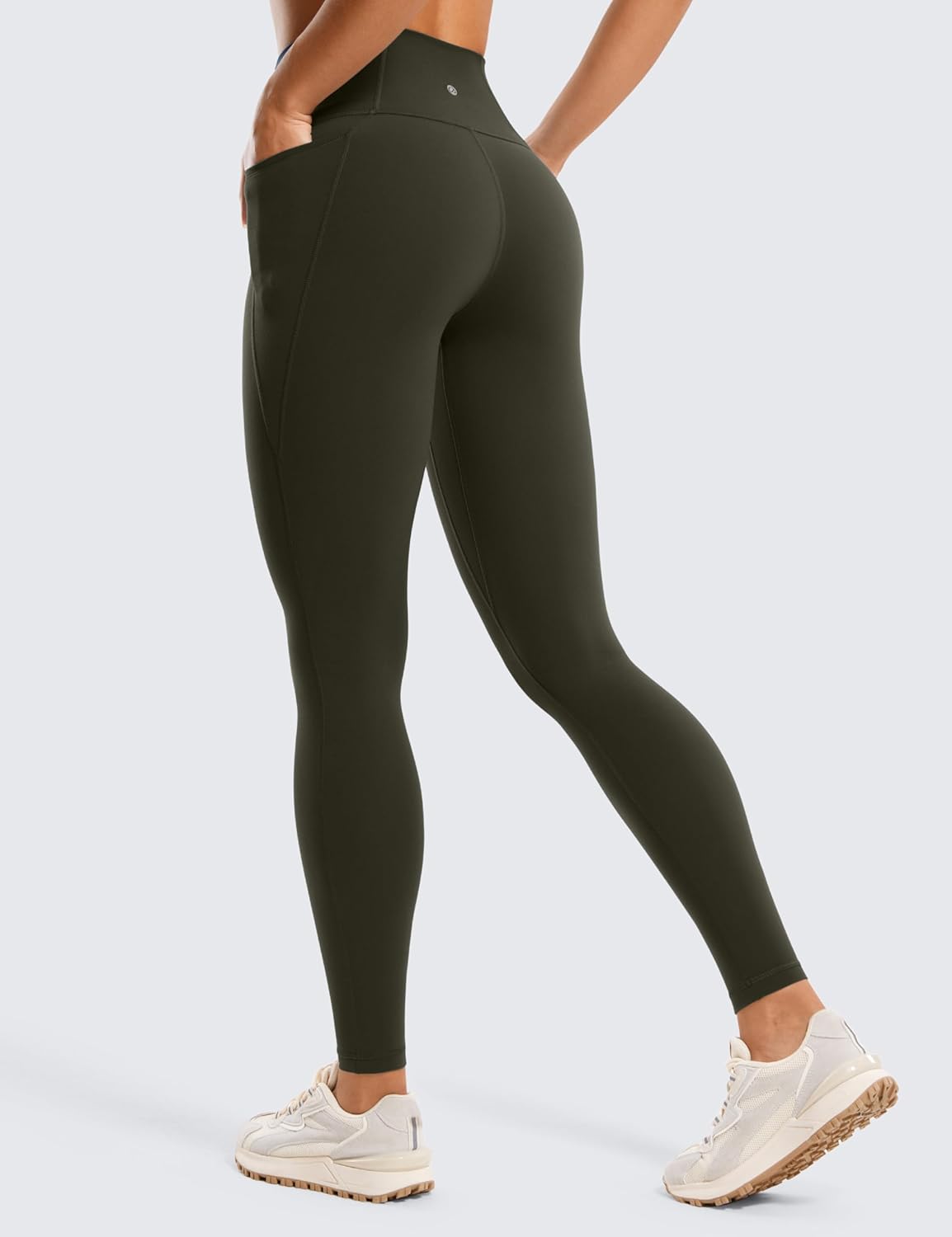 CRZ YOGA Womens Butterluxe Workout Leggings 28 Inches  High Waisted Gym Yoga Pants with Pockets Running Buttery SoftOlive Green