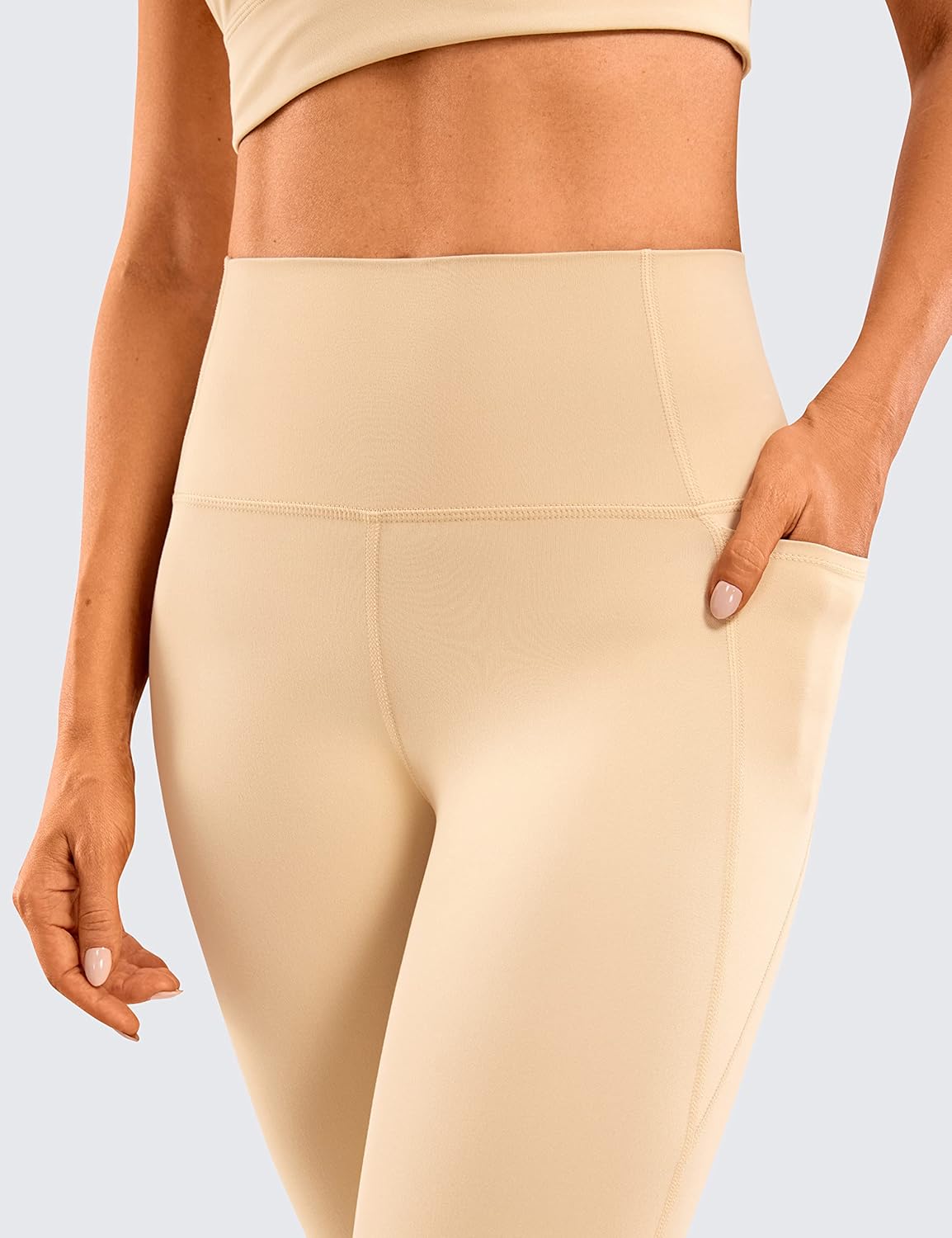 CRZ YOGA Womens Butterluxe Workout Leggings 28 Inches  High Waisted Gym Yoga Pants with Pockets Running Buttery SoftTan Milkshake