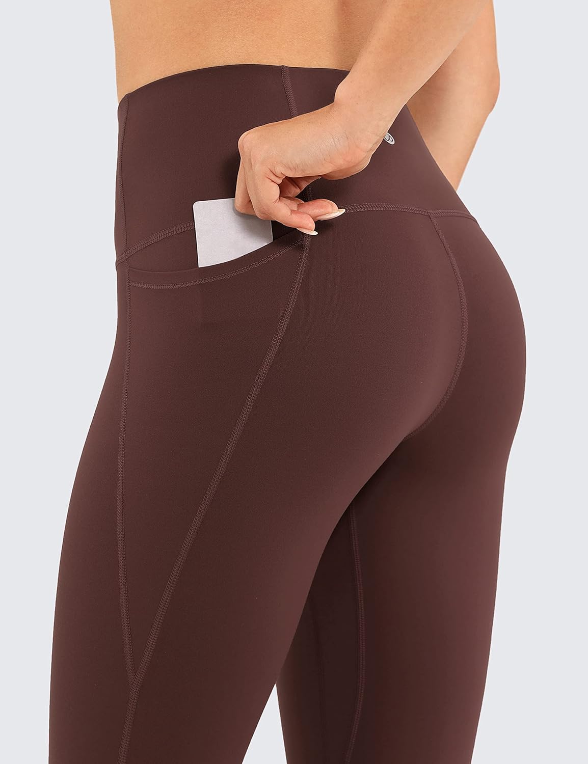 CRZ YOGA Womens Butterluxe Workout Leggings 28 Inches  High Waisted Gym Yoga Pants with Pockets Running Buttery SoftTaupe
