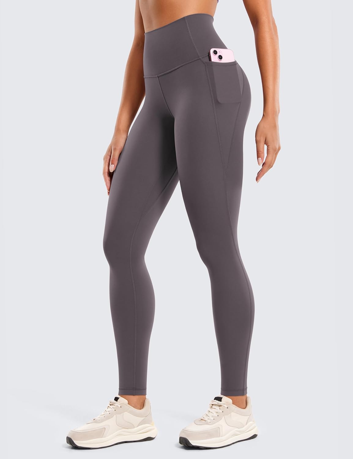 CRZ YOGA Womens Butterluxe Workout Leggings 28 Inches  High Waisted Gym Yoga Pants with Pockets Running Buttery SoftTornado Grey