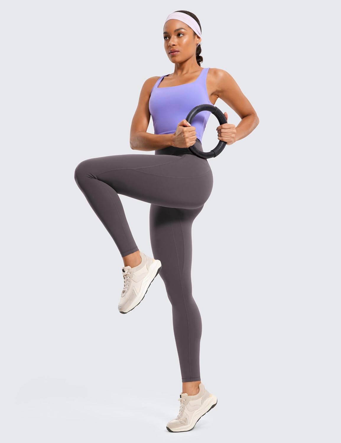 CRZ YOGA Womens Butterluxe Workout Leggings 28 Inches  High Waisted Gym Yoga Pants with Pockets Running Buttery SoftTornado Grey