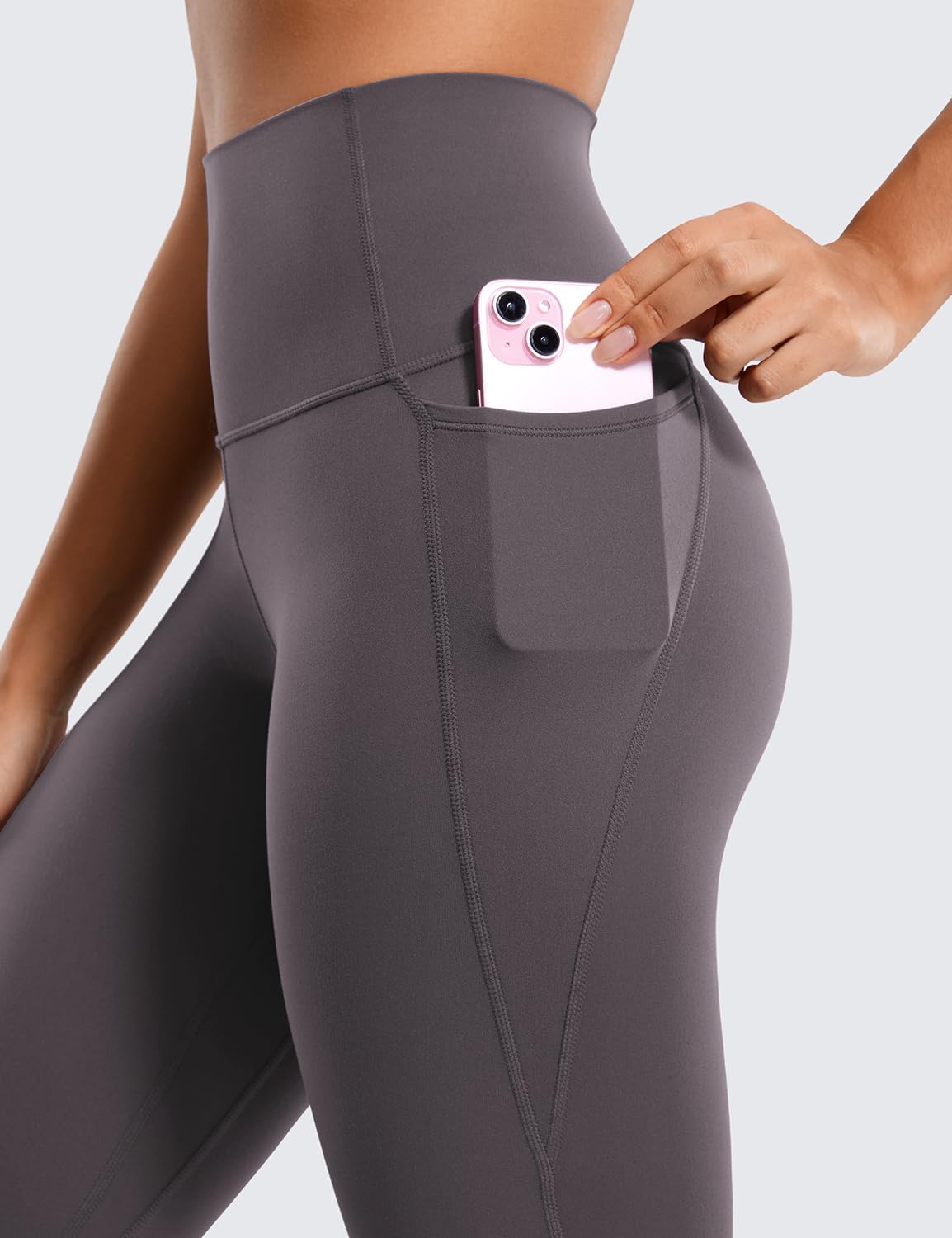 CRZ YOGA Womens Butterluxe Workout Leggings 28 Inches  High Waisted Gym Yoga Pants with Pockets Running Buttery SoftTornado Grey