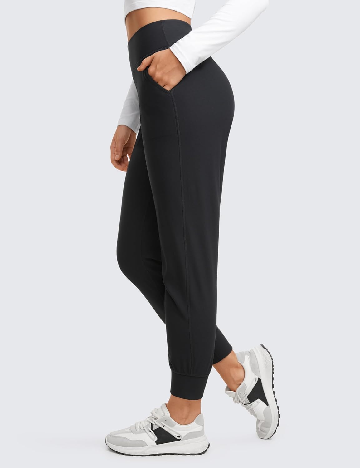 CRZ YOGA Womens Fleece Lined Workout Joggers with Pockets 275quot  Hiking Running Outdoor Pants Water Resistant Winter WarmBlack