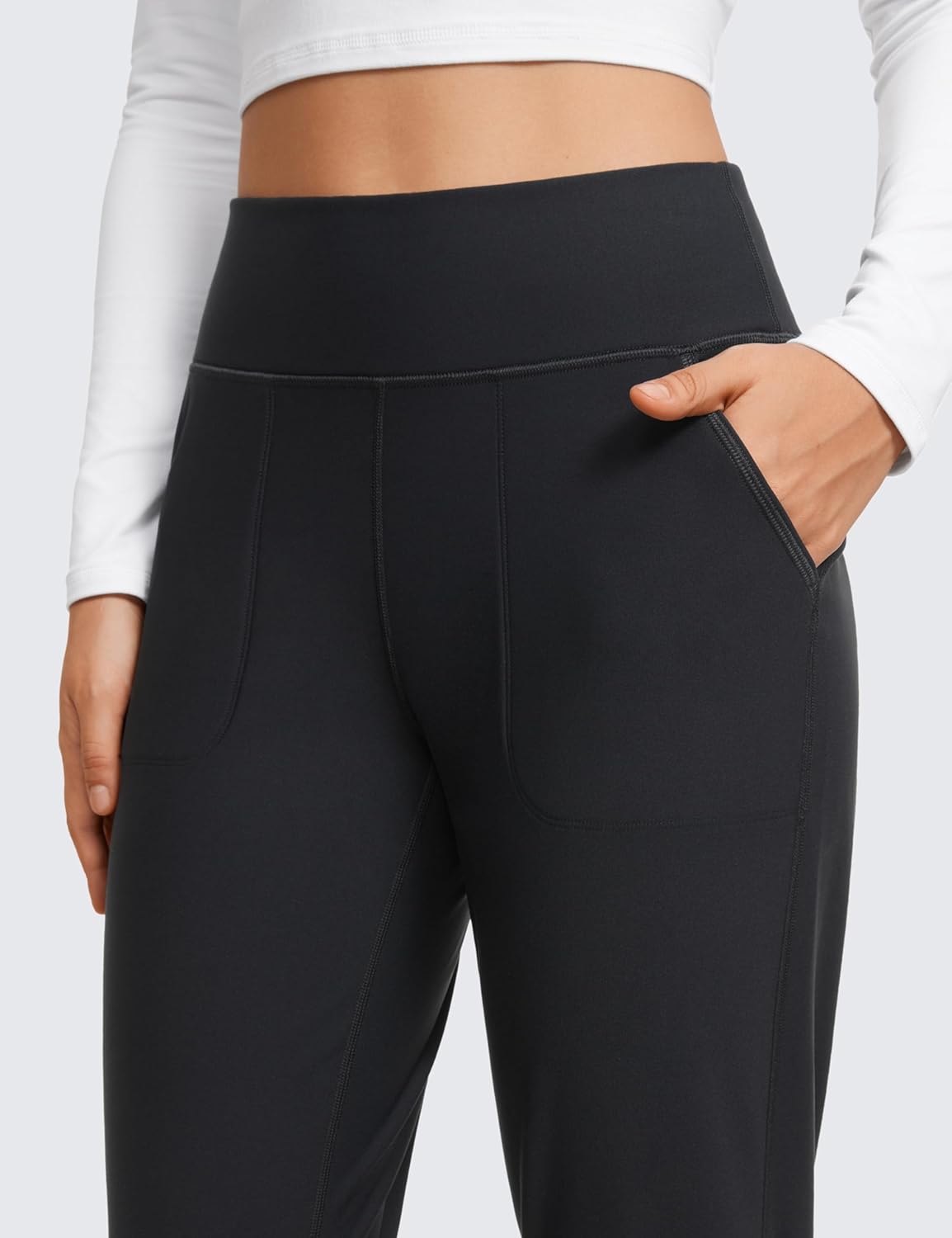 CRZ YOGA Womens Fleece Lined Workout Joggers with Pockets 275quot  Hiking Running Outdoor Pants Water Resistant Winter WarmBlack