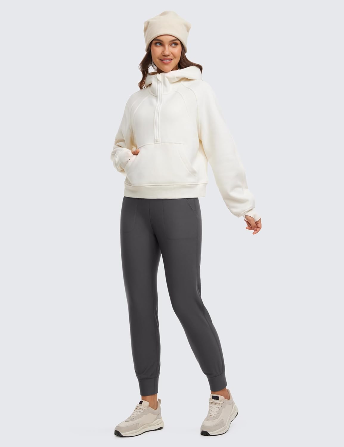 CRZ YOGA Womens Fleece Lined Workout Joggers with Pockets 275quot  Hiking Running Outdoor Pants Water Resistant Winter WarmInk Gray