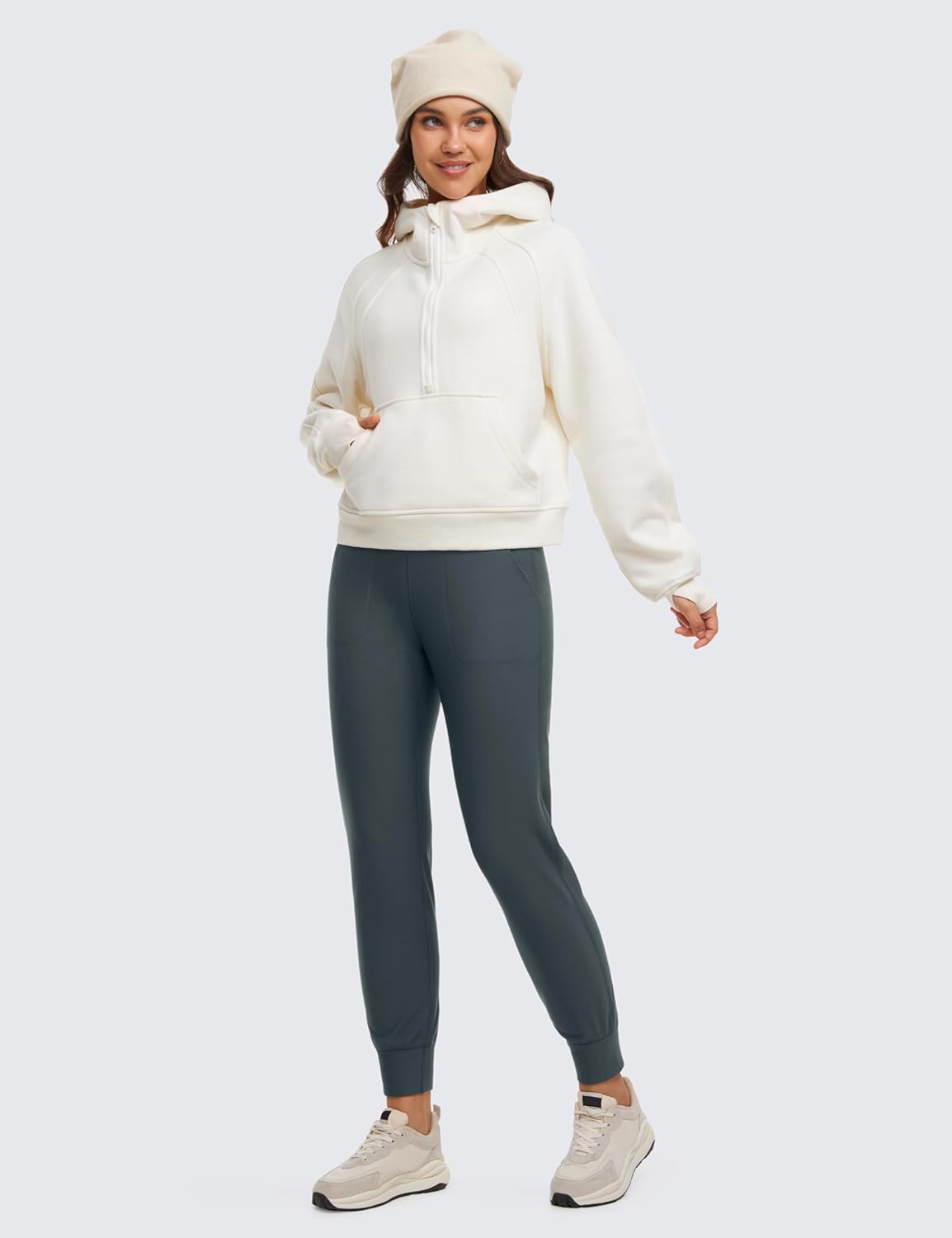 CRZ YOGA Womens Fleece Lined Workout Joggers with Pockets 275quot  Hiking Running Outdoor Pants Water Resistant Winter WarmMelanite