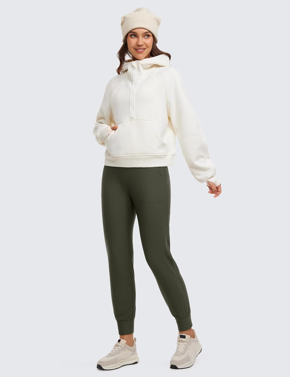 CRZ YOGA Womens Fleece Lined Workout Joggers with Pockets 275quot  Hiking Running Outdoor Pants Water Resistant Winter WarmOlive Green