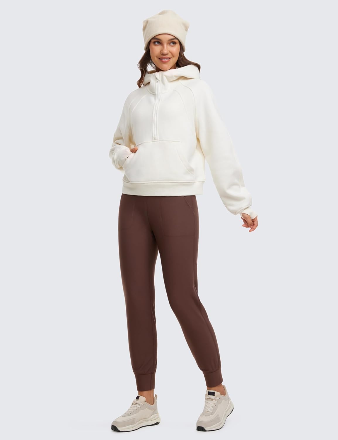 CRZ YOGA Womens Fleece Lined Workout Joggers with Pockets 275quot  Hiking Running Outdoor Pants Water Resistant Winter WarmTaupe