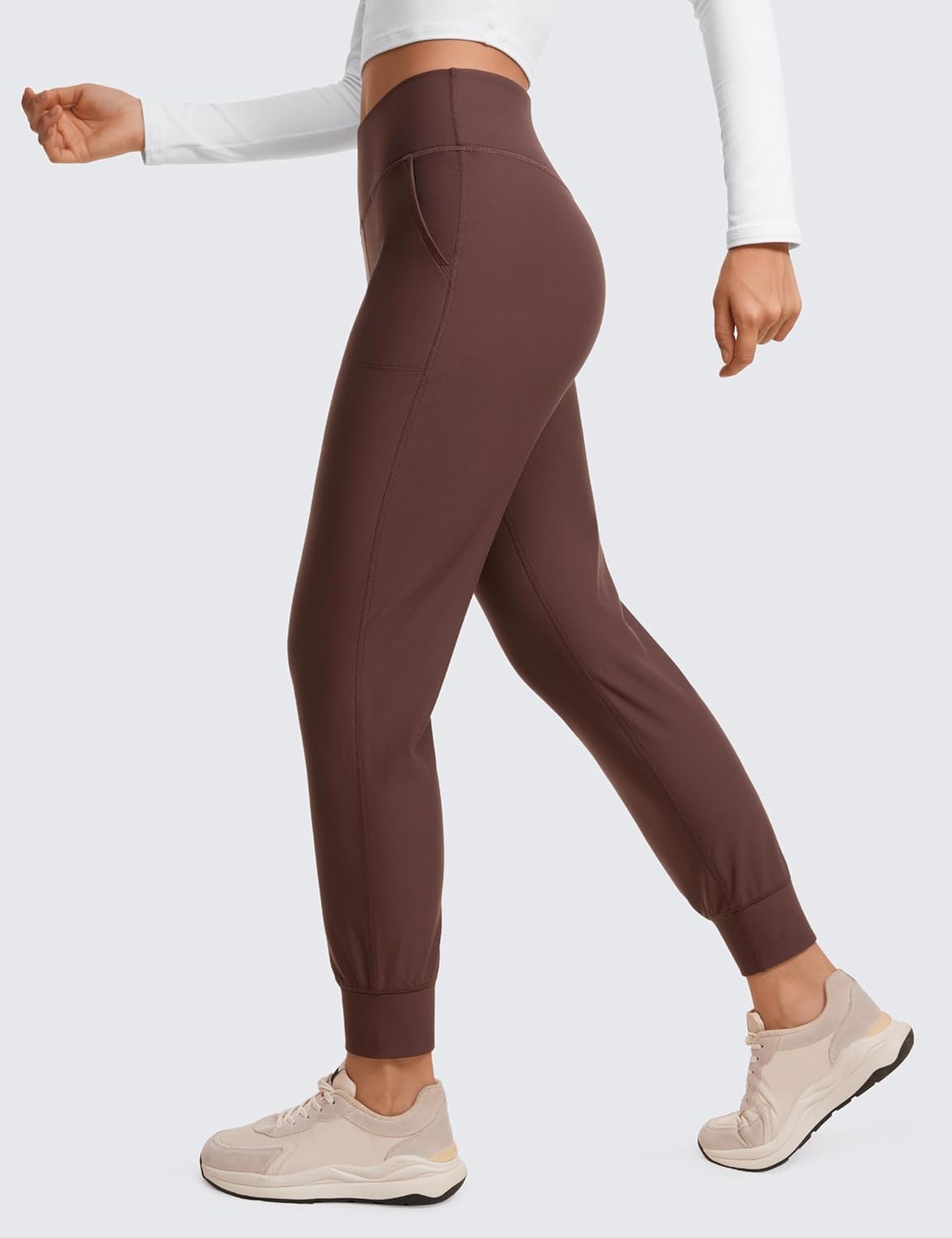 CRZ YOGA Womens Fleece Lined Workout Joggers with Pockets 275quot  Hiking Running Outdoor Pants Water Resistant Winter WarmTaupe