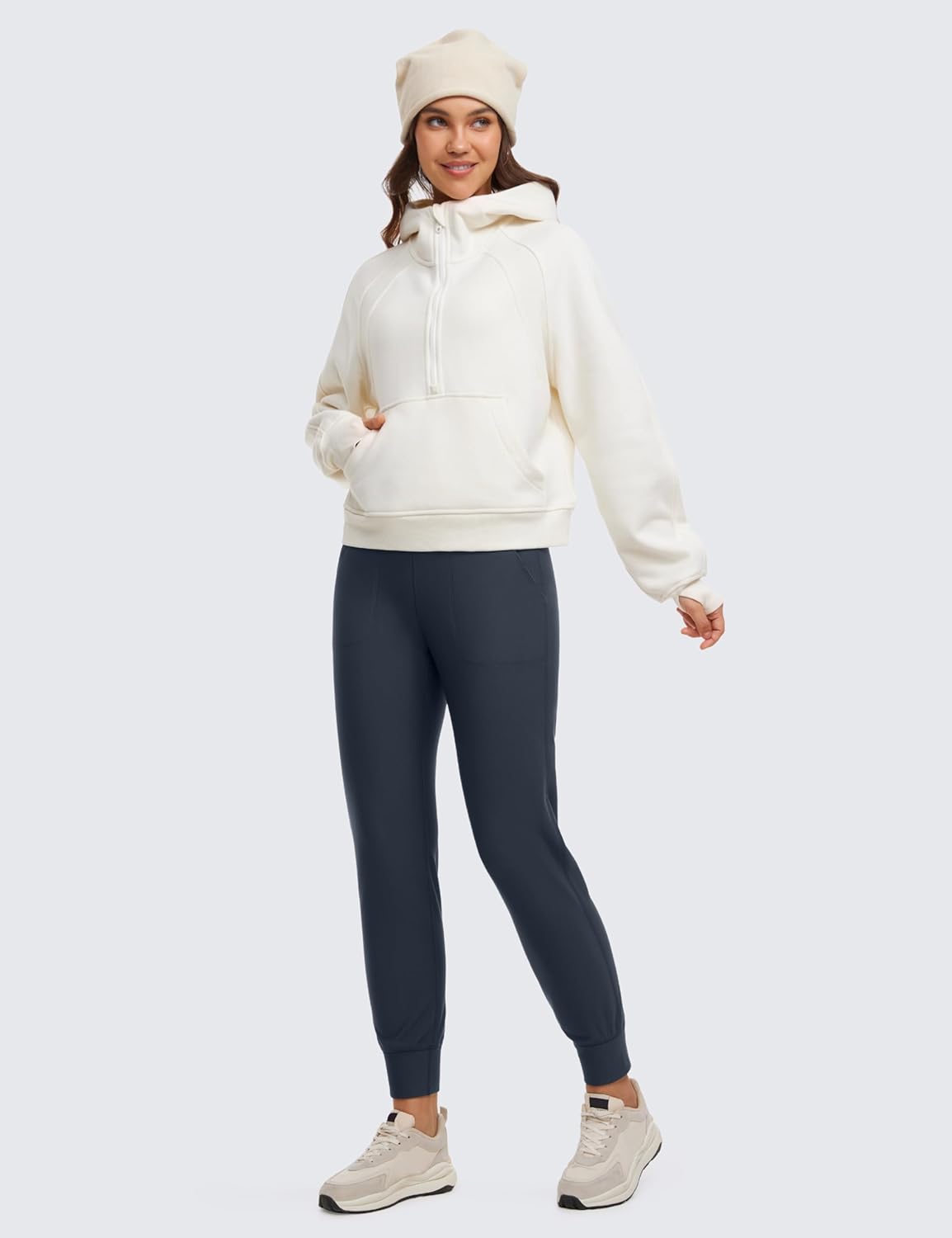 CRZ YOGA Womens Fleece Lined Workout Joggers with Pockets 275quot  Hiking Running Outdoor Pants Water Resistant Winter WarmTrue Navy