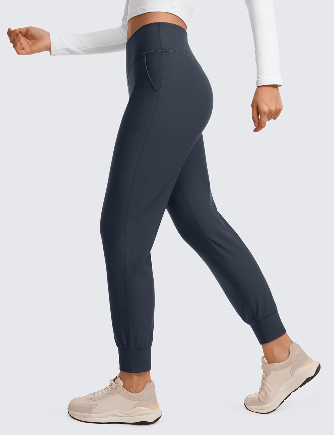 CRZ YOGA Womens Fleece Lined Workout Joggers with Pockets 275quot  Hiking Running Outdoor Pants Water Resistant Winter WarmTrue Navy