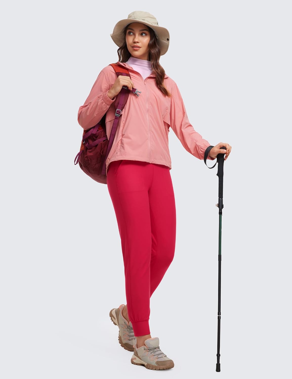 CRZ YOGA Womens Fleece Lined Workout Joggers with Pockets 275quot  Hiking Running Outdoor Pants Water Resistant Winter WarmViva Magenta