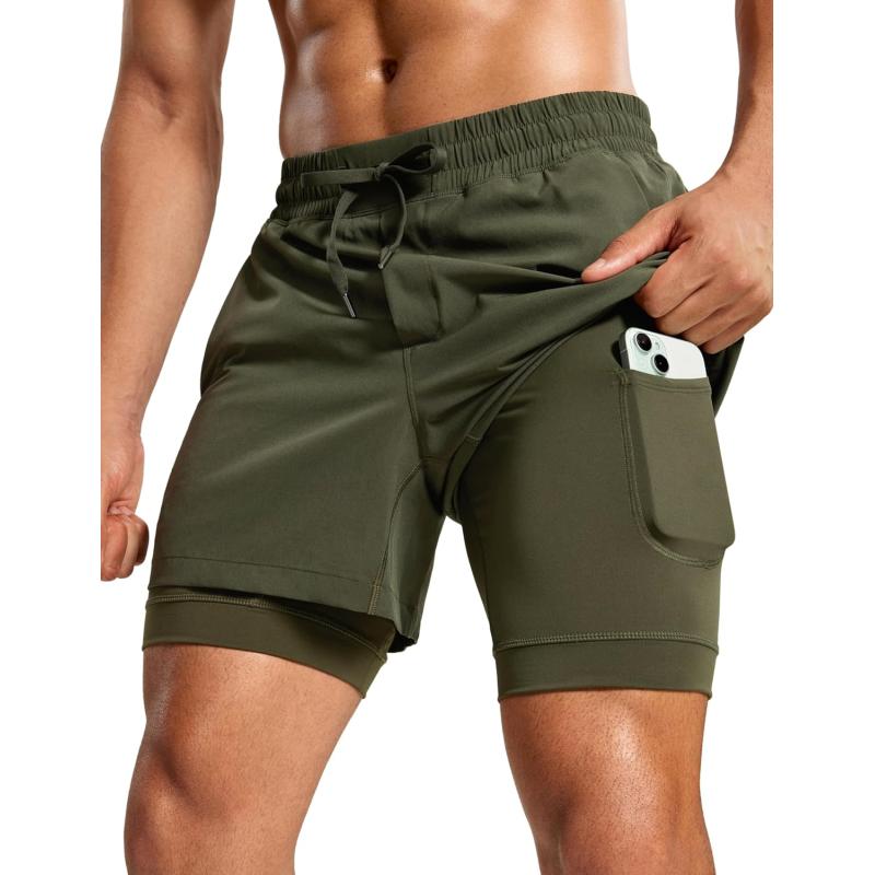 CRZ YOGA 2 in 1 Mens Athletic Shorts 5 with Liner Quick Dry Lightweight Running Sports Gym Shorts with PocketsDark Olive
