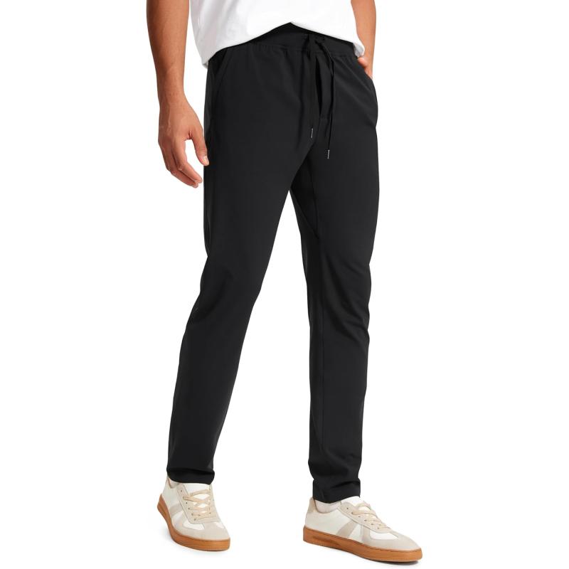 CRZ YOGA 4Way Stretch Athletic Pants for Men 30quot Workout Lounge Casual Work Jogger Pants with Zip PocketBlack