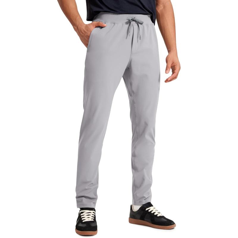 CRZ YOGA 4Way Stretch Athletic Pants for Men 30quot Workout Lounge Casual Work Jogger Pants with Zip PocketGull Gray