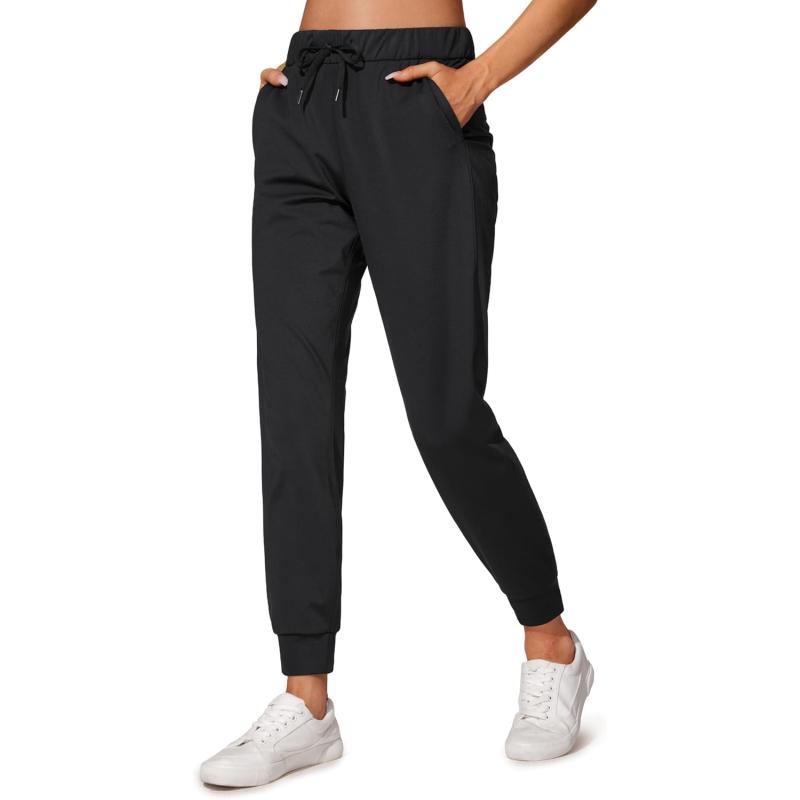 CRZ YOGA 4Way Stretch Workout Joggers for Women 28quot  Casual Travel Pants Lounge Athletic Joggers with PocketsBlack