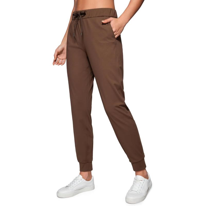 CRZ YOGA 4Way Stretch Workout Joggers for Women 28quot  Casual Travel Pants Lounge Athletic Joggers with PocketsCoffee Brown