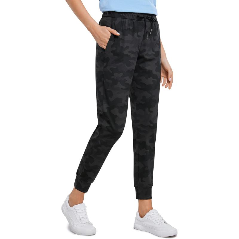 CRZ YOGA 4Way Stretch Workout Joggers for Women 28quot  Casual Travel Pants Lounge Athletic Joggers with PocketsDark Grey Camouflage