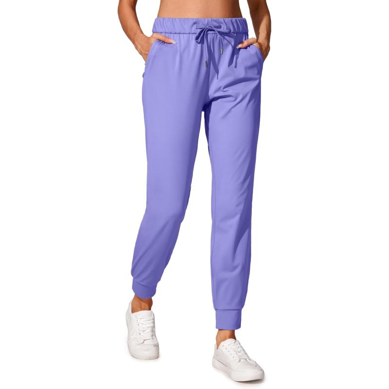 CRZ YOGA 4Way Stretch Workout Joggers for Women 28quot  Casual Travel Pants Lounge Athletic Joggers with PocketsDark Lavender Purple
