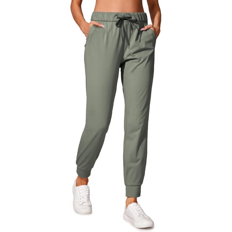 CRZ YOGA 4Way Stretch Workout Joggers for Women 28quot  Casual Travel Pants Lounge Athletic Joggers with PocketsGrey Sage