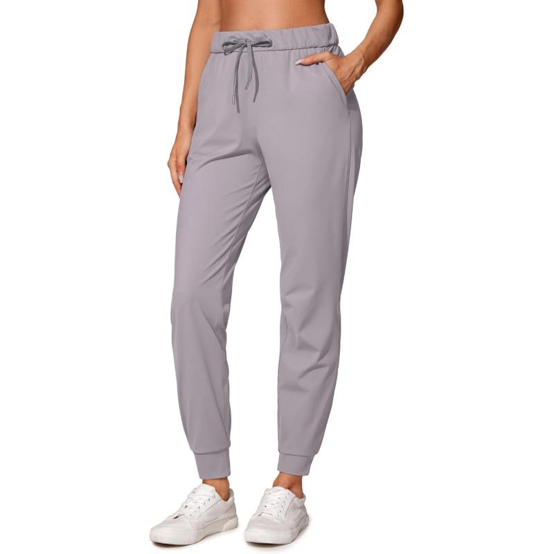 CRZ YOGA 4Way Stretch Workout Joggers for Women 28quot  Casual Travel Pants Lounge Athletic Joggers with PocketsGull Gray