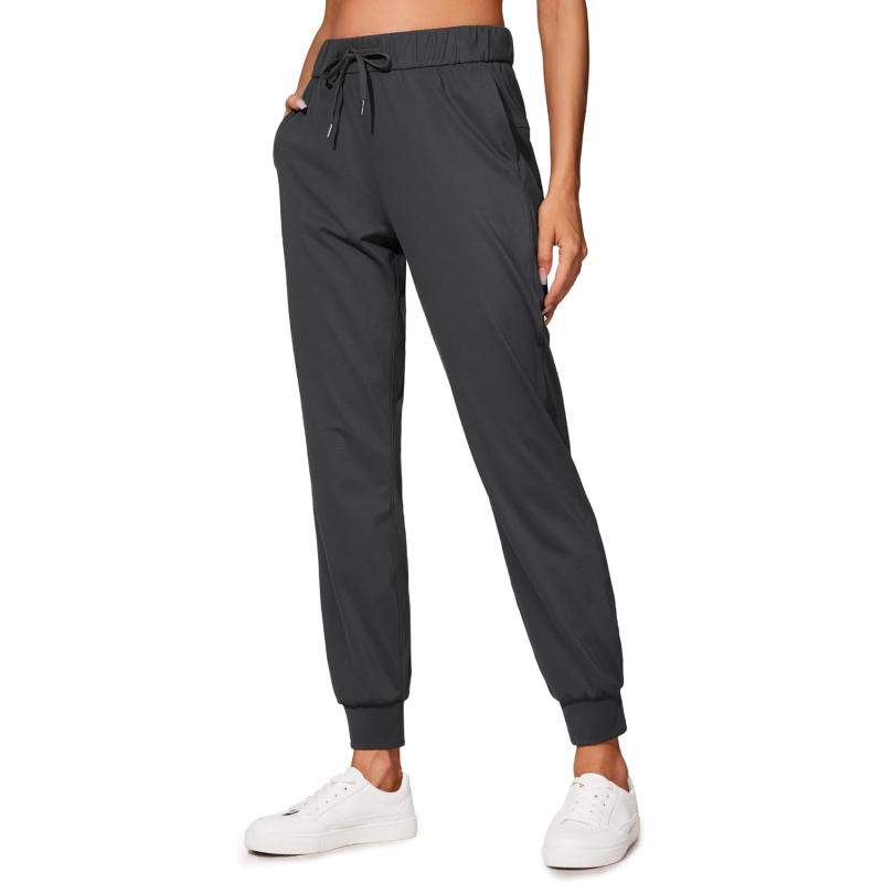 CRZ YOGA 4Way Stretch Workout Joggers for Women 28quot  Casual Travel Pants Lounge Athletic Joggers with PocketsInk Gray