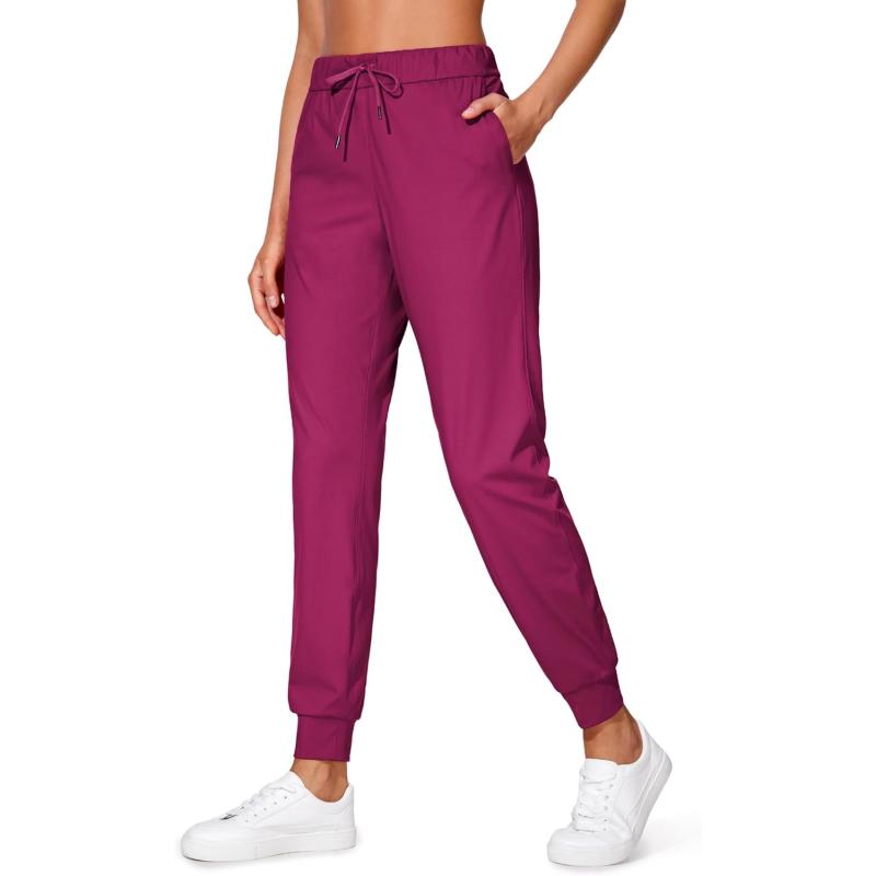 CRZ YOGA 4Way Stretch Workout Joggers for Women 28quot  Casual Travel Pants Lounge Athletic Joggers with PocketsMagenta Purple