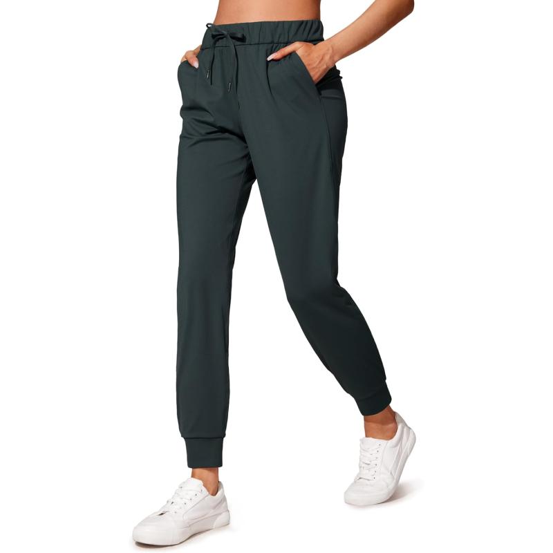 CRZ YOGA 4Way Stretch Workout Joggers for Women 28quot  Casual Travel Pants Lounge Athletic Joggers with PocketsMelanite