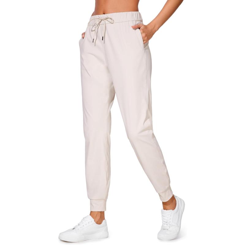 CRZ YOGA 4Way Stretch Workout Joggers for Women 28quot  Casual Travel Pants Lounge Athletic Joggers with PocketsMilky White Bone