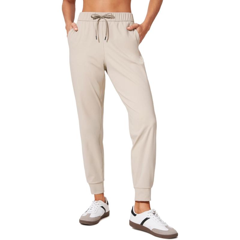 CRZ YOGA 4Way Stretch Workout Joggers for Women 28quot  Casual Travel Pants Lounge Athletic Joggers with PocketsMojave Tan